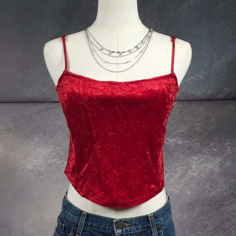 Vintage 90s Victoria's Secret Cami Small Red Crushed Velvet Spaghetti Strap